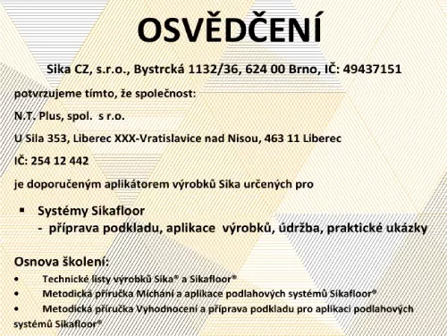 Osvědčení průmyslové podlahy 2023