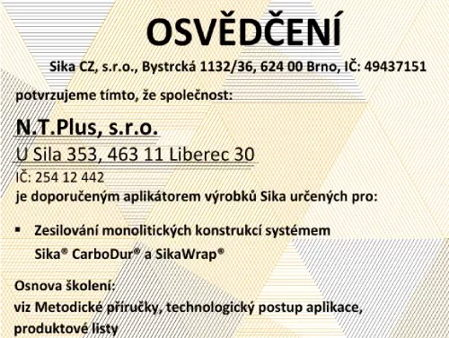 Osvědčení zesilovani (uhlíkové lamely a tkaniny) 2023