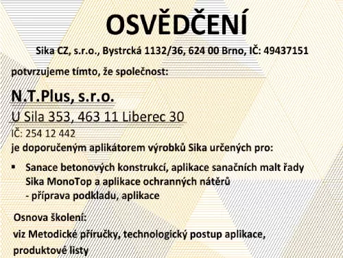 Osvědčení sanace betonu 2023